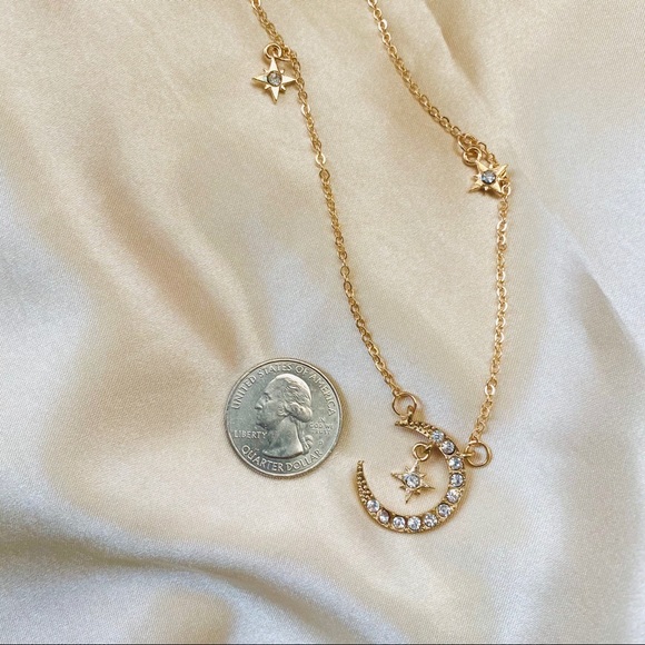 Moon and Stars Rhinestone Necklace - Picture 4 of 11